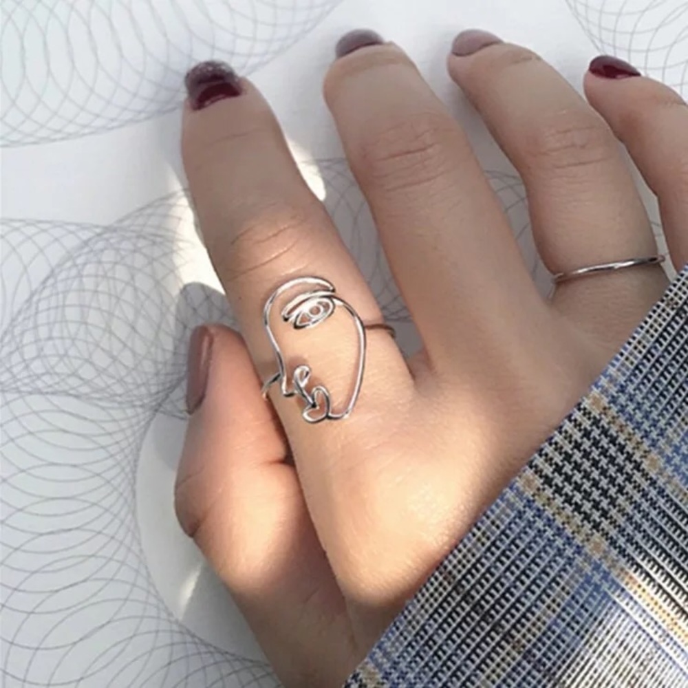 New 925 Sterling Silver Face Silhouette Adjustable Ring
